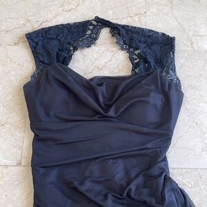 XSCAPE Black Lace and Ruched Gown